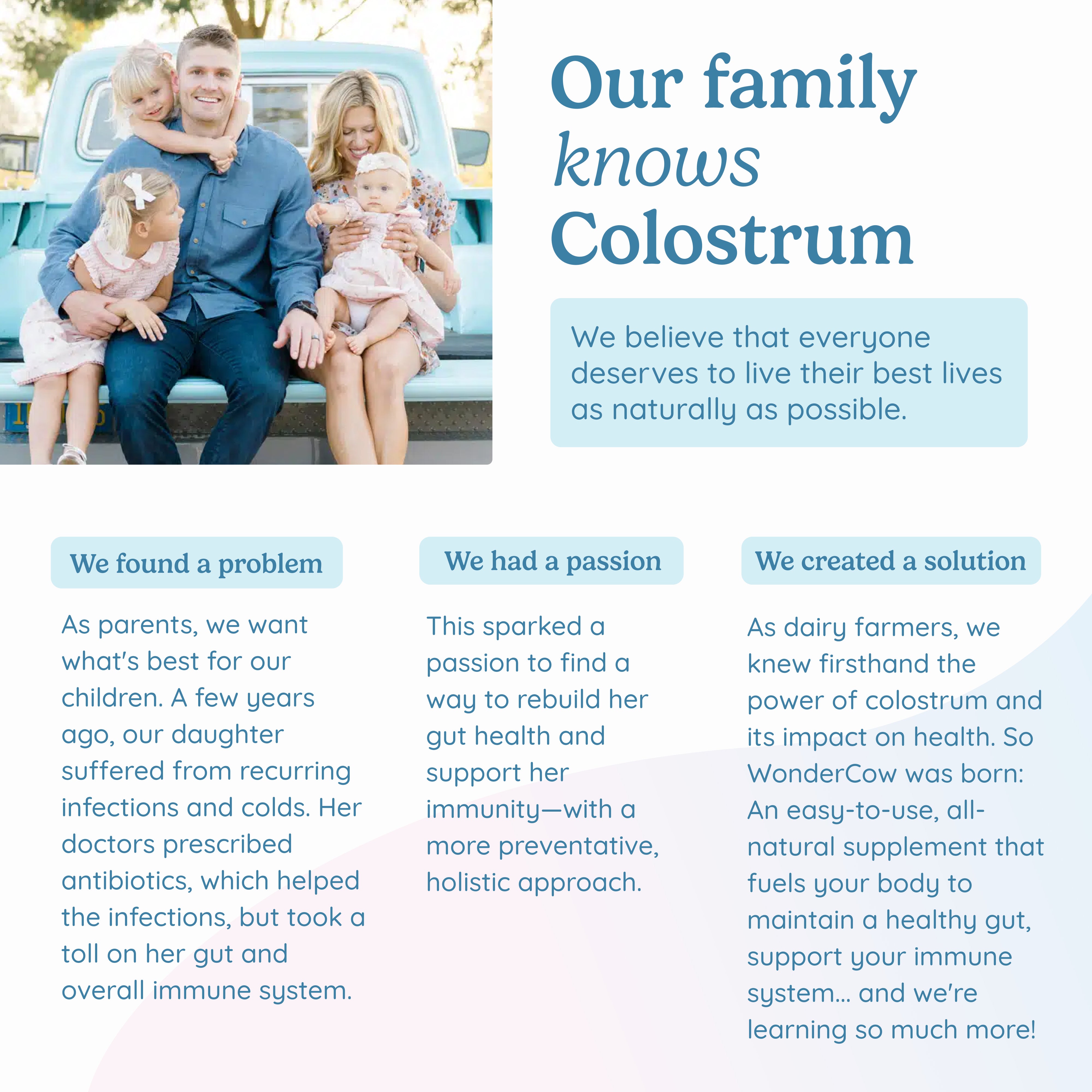Our family knows colostrum. Seventh generation family farm experienced firsthand the power of colostrum.